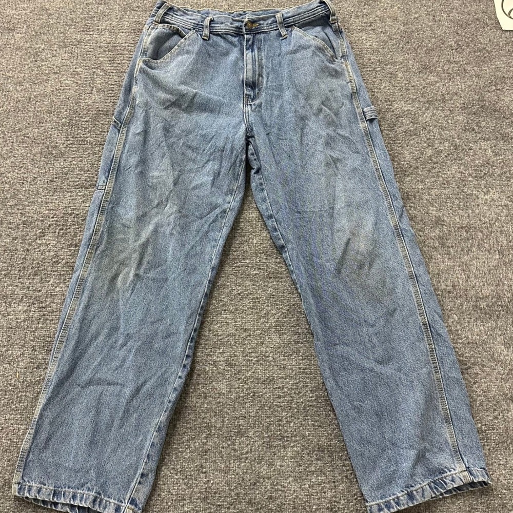 Old Navy Carpenter Jeans Mens Size 34x32 Blue Denim Relaxed Fit Utility Workwear